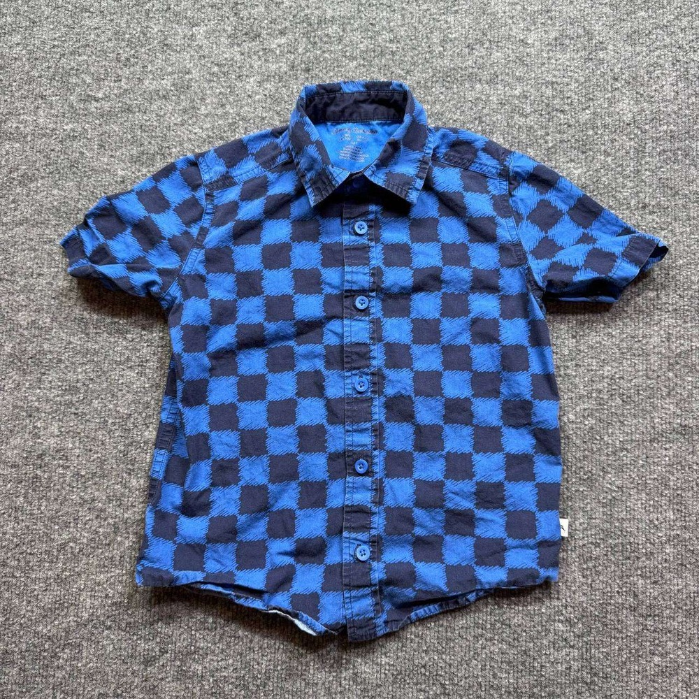 Tommy Bahama Button Up Shirt Boys 5/6 Blue‎ Checkered Short Sleeve Casual Top